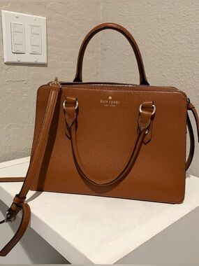 kate spade Cognac Pebbled Leather Satchel with Removable Strap